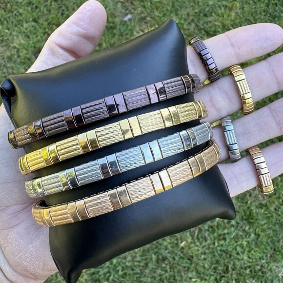 MILOR Stretch Bracelet & Ring Set Stainless Steel Bronze Silver Rose Gold Tone - Picture 4 of 11